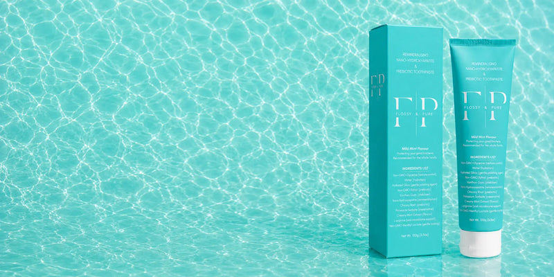 Flossy & Pure nano-hydroxyapatite toothpaste tube and carton