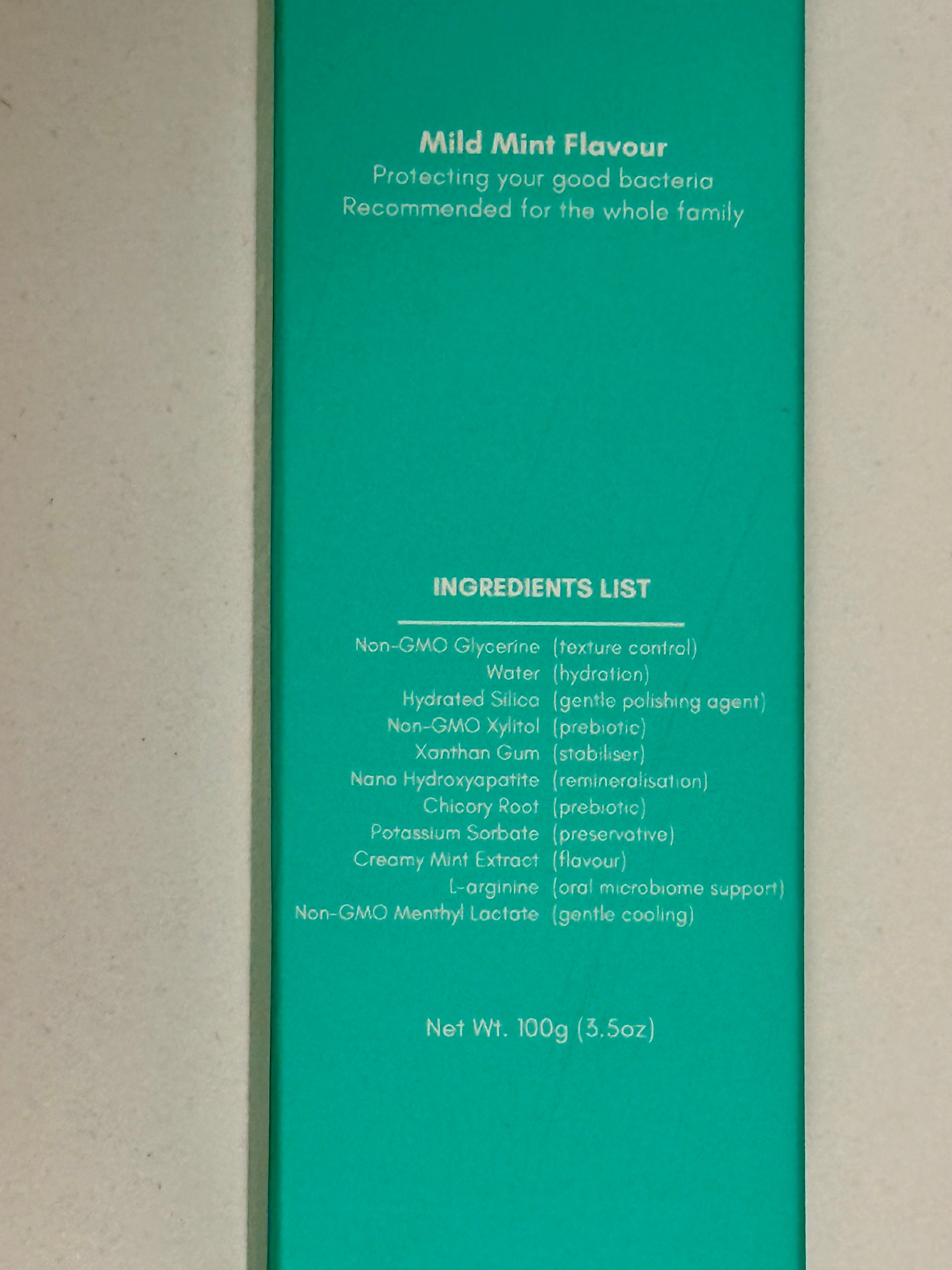 Flossy & Pure Mild Mint Nano-Hydroxyapatite Prebiotic Toothpaste, close-up product photo